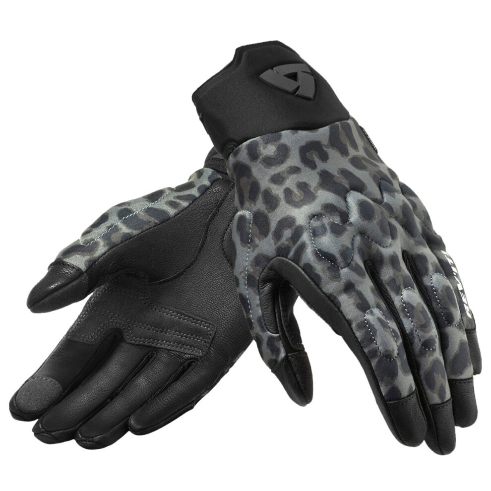(L) Revit Spectrum Ladies Short Riding Textile Gloves Leopard Dark Grey-image-OPC-P9QTXWX-NEW