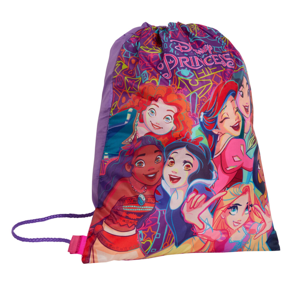 (One Size) Disney Princess Drawstring Gym Bag Girls Trainer Swim Bag Kids Nursery Backpack