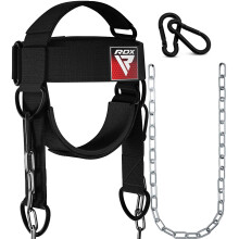 RDX Neck Harness for Weight Lifting & Neck Strength - 3-Way Adjustable, Heavy-Duty Nylon, 4 D-Rings, 600lb Chain WAN-H2