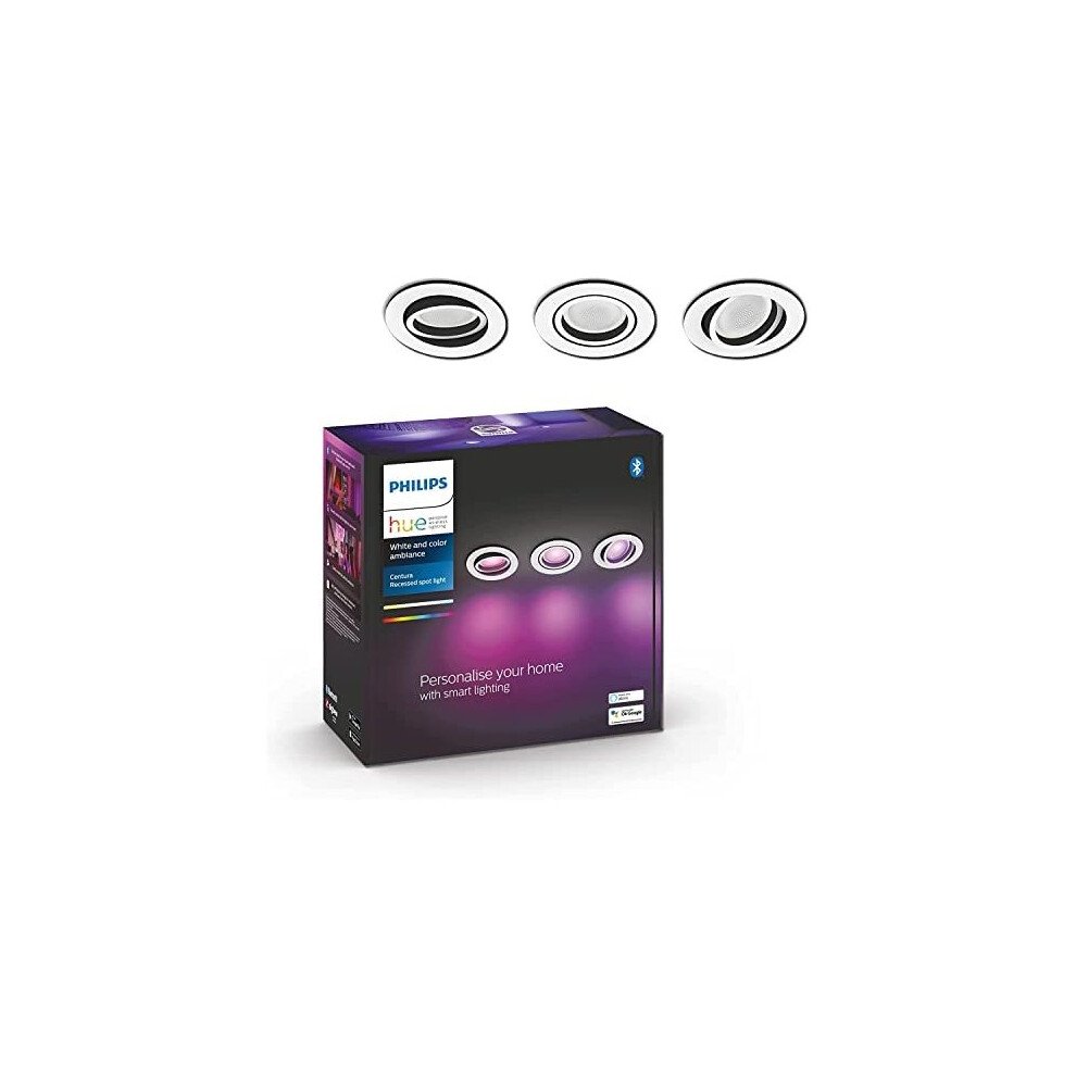 Philips Hue New Centura White and Colour Ambiance Smart Ceiling Light Spot 3 Pack [Round - White] with Bluetooth, Works with Alexa, Google Assistant