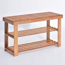 Hododou Shoe Rack, 2 Tier Bamboo Shoe Rack Bench Storage Organiser Holder 70 x 27 x 45cm Made of 100% Natural Bamboo Max Load Capacity up to 100KG