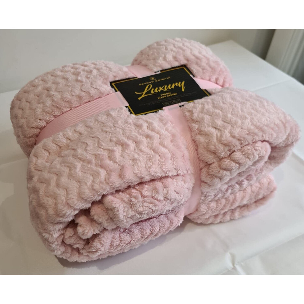 (Pink Double:150Cm x 200Cm) Luxury Wavy Texture Throws Fleece Sofa Bed Blanket