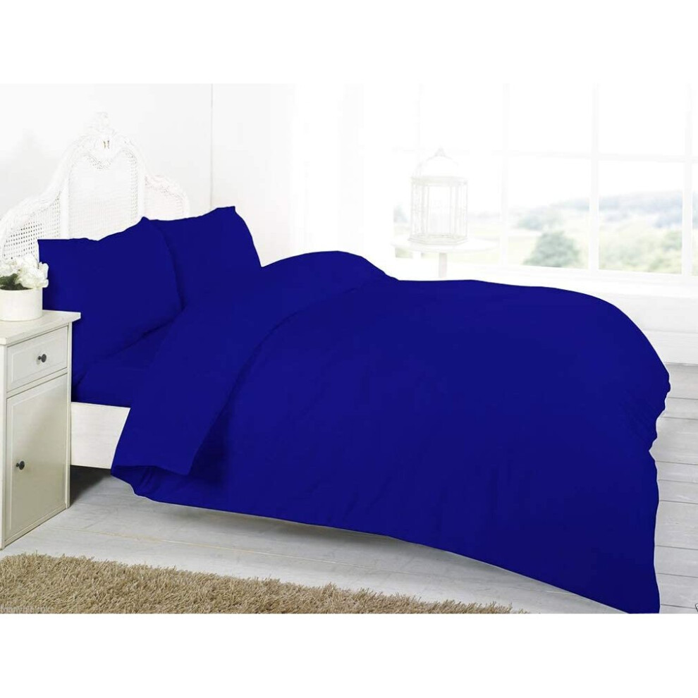 (Double, Royal Blue) Luxury Duvet Cover Plain 100% Egyptian Cotton Set