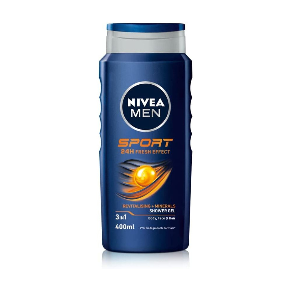 NIVEA MEN Sport Shower Gel Pack of 6 (6 x 400ml)  Refreshing Body Wash with Lime Scent All-in 1 Shower Gel for Men Strong NIVEA MEN Shower Gel