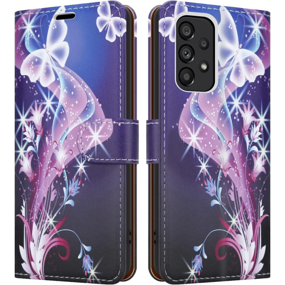 (Butterfly Print) Samsung Galaxy A53 5G Phone Wallet Leather Case Blue 5056298012671