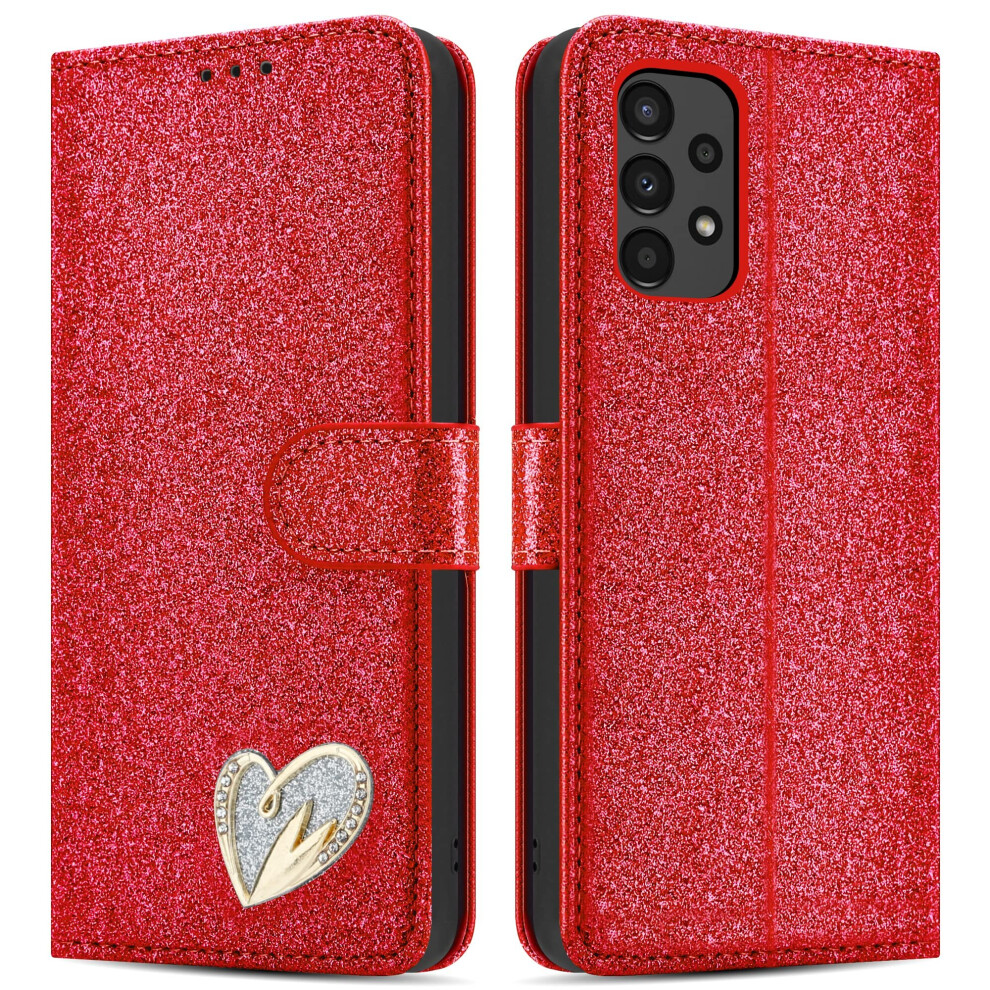 (Red) Samsung Galaxy A13 4G Gliter Wallet Case Cover