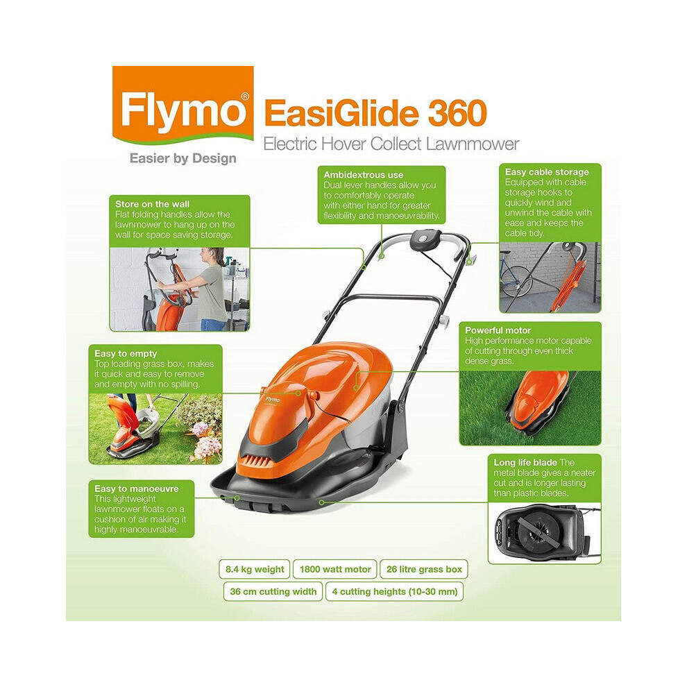 Flymo Easi Glide Lawnmower 360 - 36Cm Cutting Width
