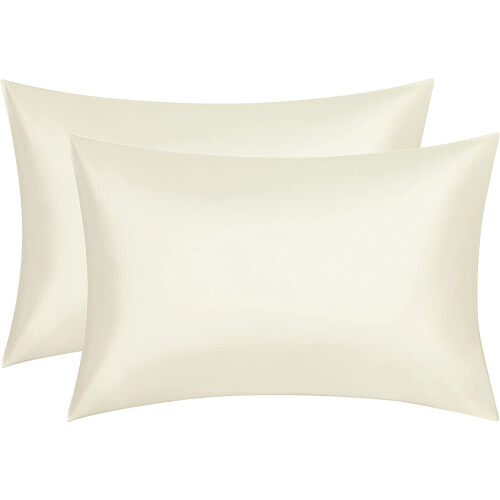 (2pc Housewife Pillowcases, Cream) Amigozone CottonSateen Silk Fell Pillow Cases Pair