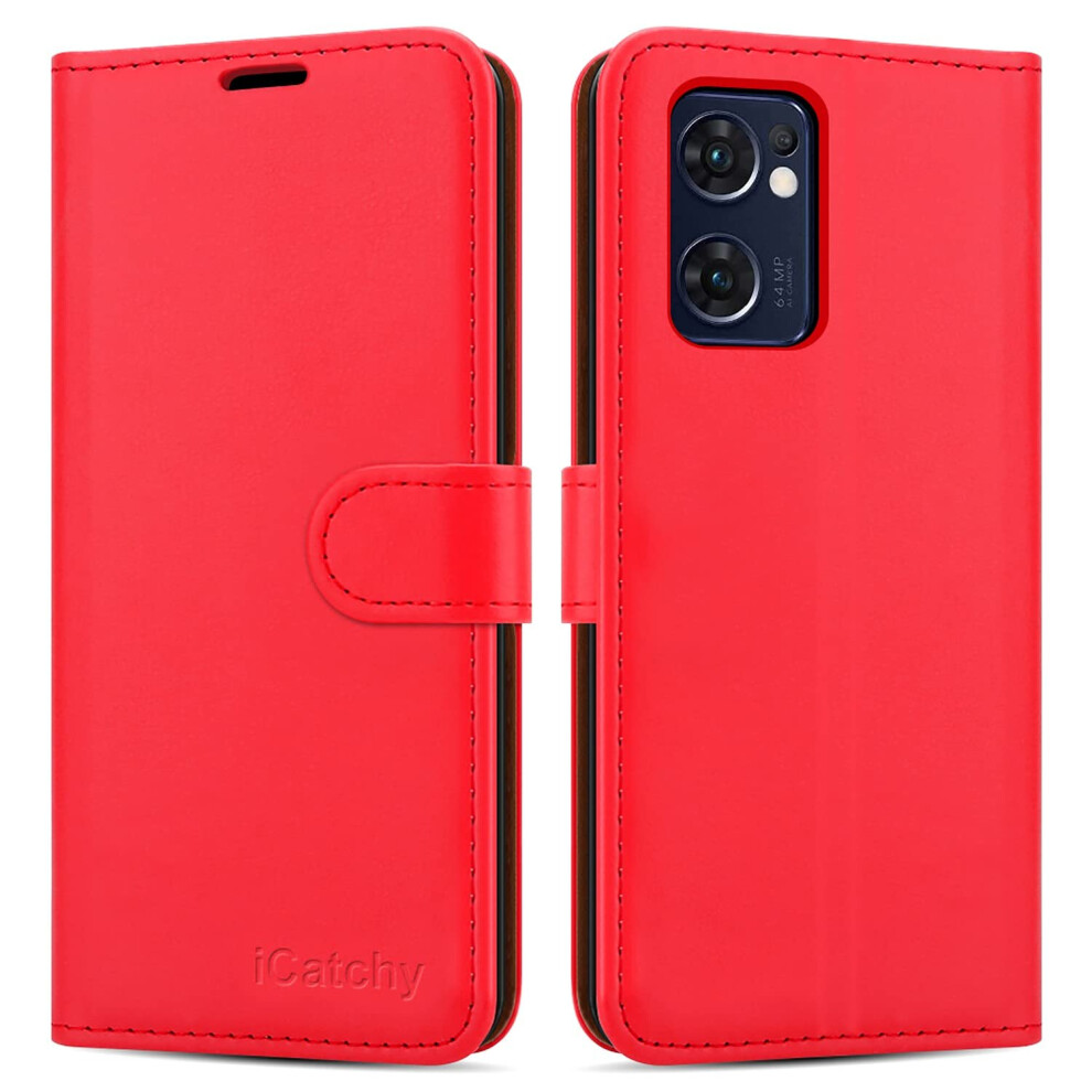 (Red) For Oppo Find X5 Lite Phone Wallet Leather Case