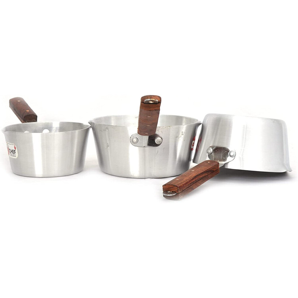 3-Piece Milk Pan Set with Wooden Handle