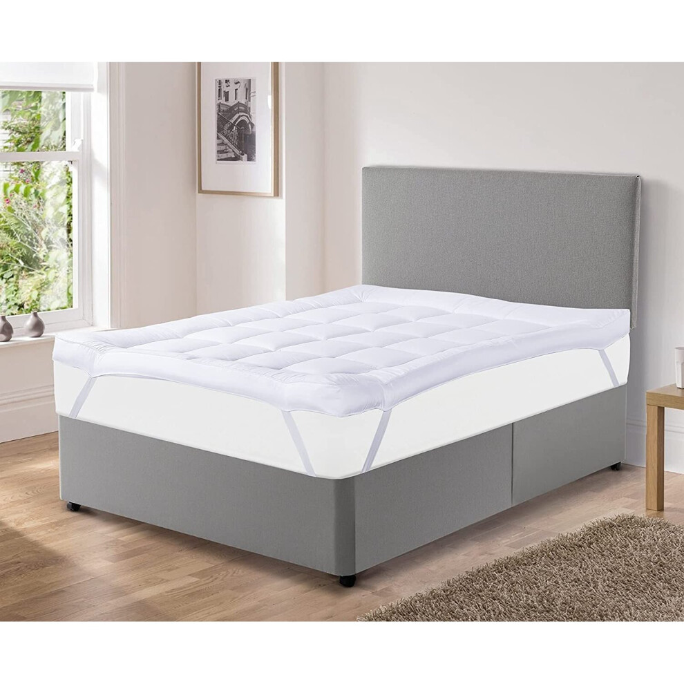 (Double (137 x 190cm) + 4 Inch Thick) 4" Micorfiber Super Soft Air Flow Mattress Topper 10cm Deep