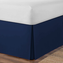(4FT Small Double, Navy) Plain Cotton Percale Platform Base Valance Pleated