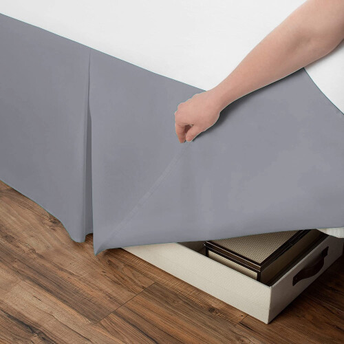 (4FT Small Double, Grey) Plain Cotton Percale Platform Base Valance Pleated 2
