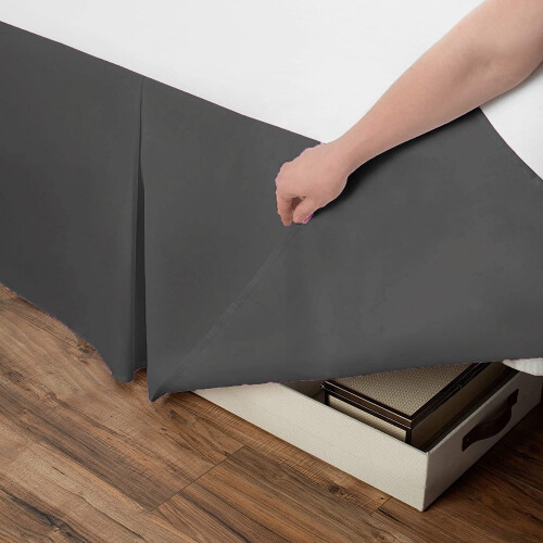 (Super King, Charcoal) Plain Cotton Percale Platform Base Valance Pleated 2