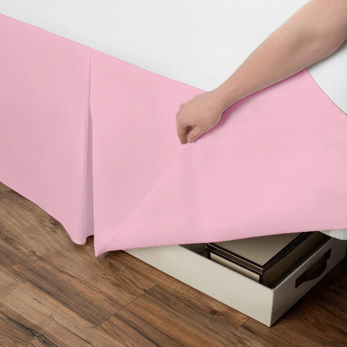 (4FT Small Double, Pink) Plain Cotton Percale Platform Base Valance Pleated 2