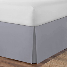 (4FT Small Double, Grey) Plain Cotton Percale Platform Base Valance Pleated
