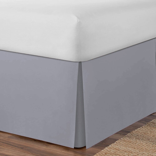 (4FT Small Double, Grey) Plain Cotton Percale Platform Base Valance Pleated