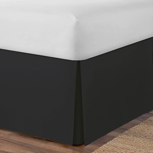 (Super King, Black) Plain Cotton Percale Platform Base Valance Pleated