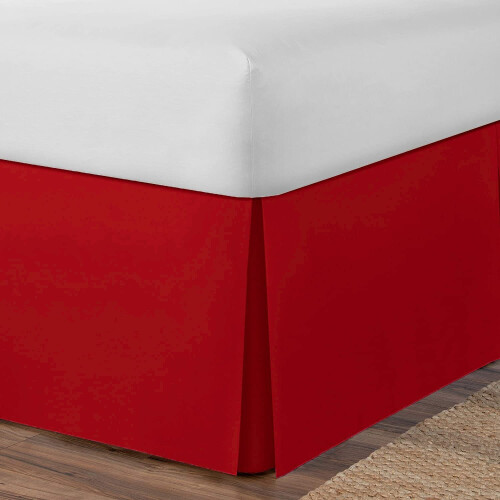 (4FT Small Double,  Red) Plain Cotton Percale Platform Base Valance Pleated