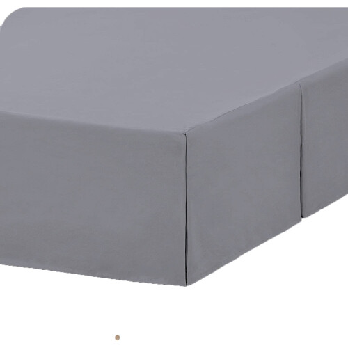 (4FT Small Double, Grey) Plain Cotton Percale Platform Base Valance Pleated 1
