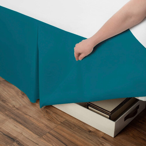 (4FT Small Double, Teal) Plain Cotton Percale Platform Base Valance Pleated 2