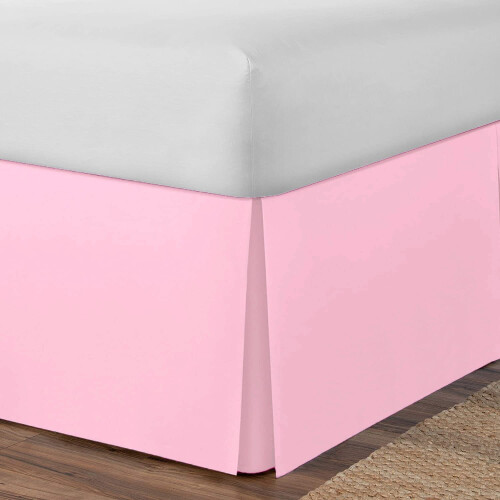 (4FT Small Double, Pink) Plain Cotton Percale Platform Base Valance Pleated
