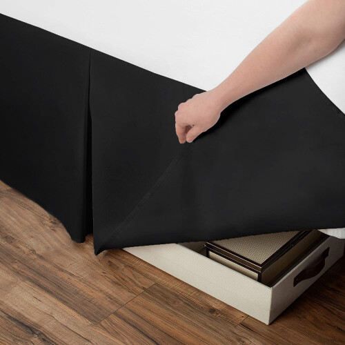 (Super King, Black) Plain Cotton Percale Platform Base Valance Pleated 2