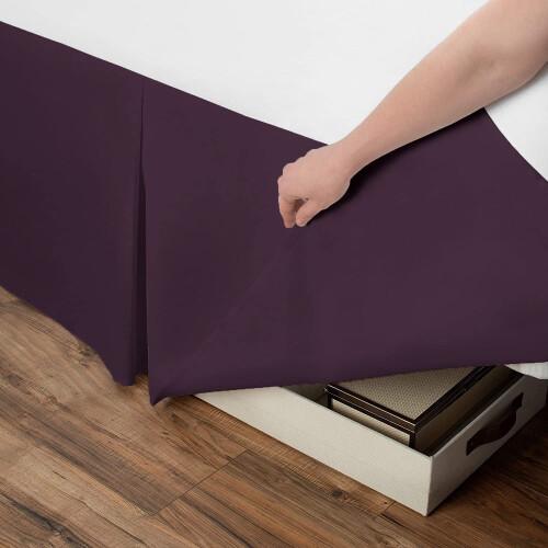 (Super King,  Plum) Plain Cotton Percale Platform Base Valance Pleated 2