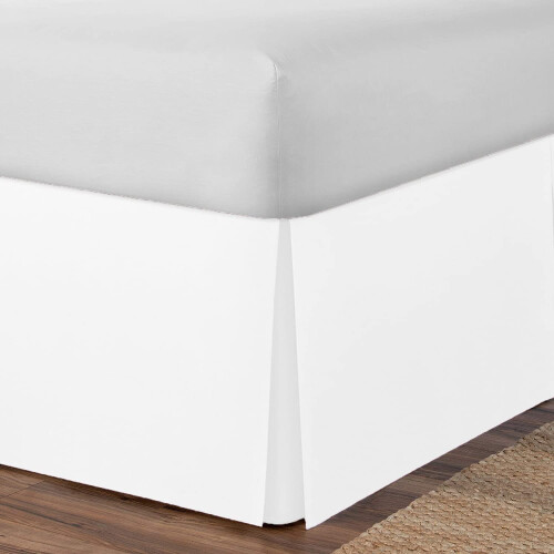 (Super King, White) Plain Cotton Percale Platform Base Valance Pleated