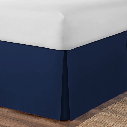 (Super King, Navy) Plain Cotton Percale Platform Base Valance Pleated