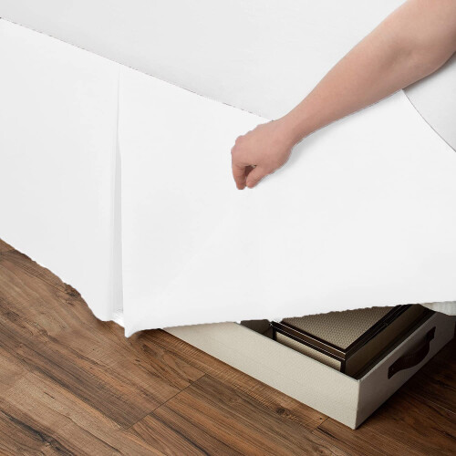 (Super King, White) Plain Cotton Percale Platform Base Valance Pleated 2