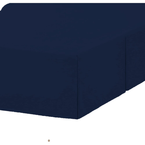 (Super King, Navy) Plain Cotton Percale Platform Base Valance Pleated 1