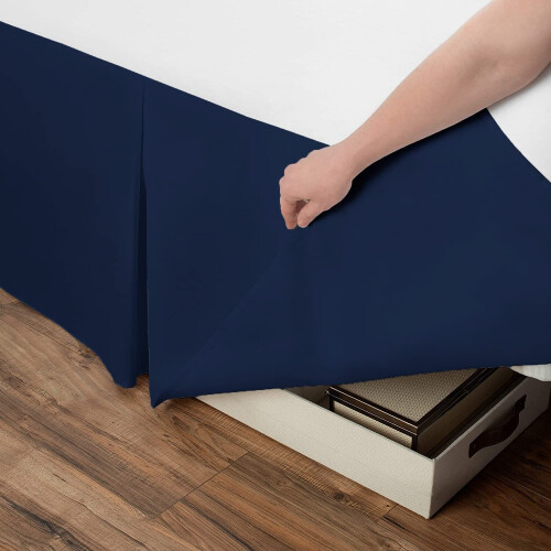 (Super King, Navy) Plain Cotton Percale Platform Base Valance Pleated 2
