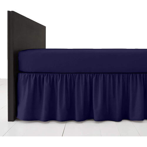 (King, Navy Blue) Extra Deep Plain Bed Base Valance Sheets Frilled