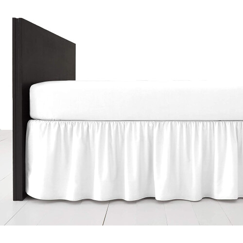 (Single, White) Extra Deep Plain Bed Base Valance Sheets Frilled