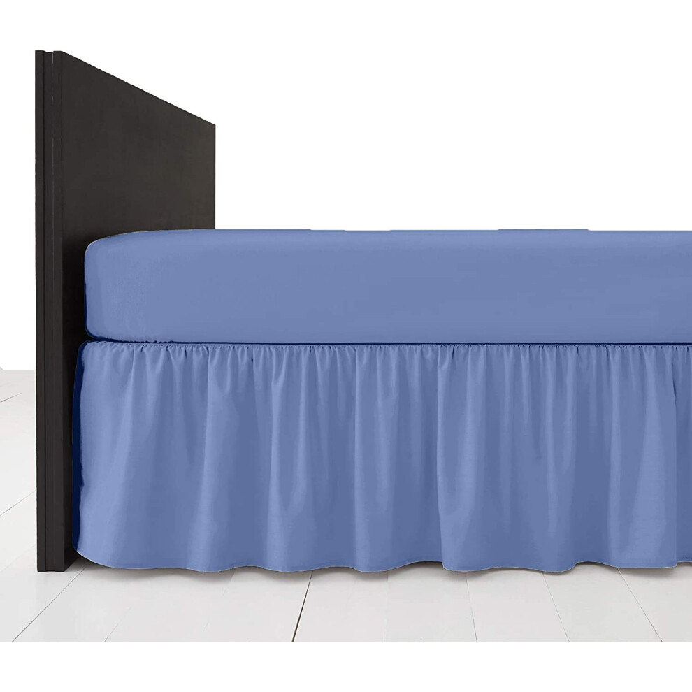 (King, Mid Blue) Extra Deep Plain Bed Base Valance Sheets Frilled