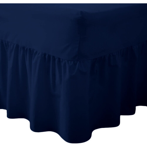 (4FT Small Double, Navy Blue) Luxury Percale Fitted Valance Sheet Non Iron Sheet
