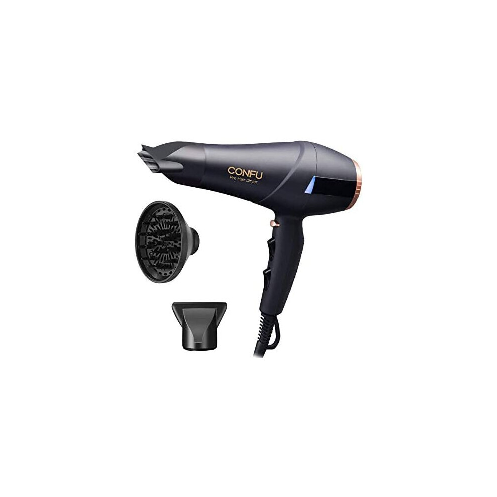 Confu Professional 2300W Hair Dryer With Diffuser Concentrator Set, Ionic Powerful Salon Hairdryer Ac Motor Fast Dry Blow Dryer With 2 Speed 3 Heat