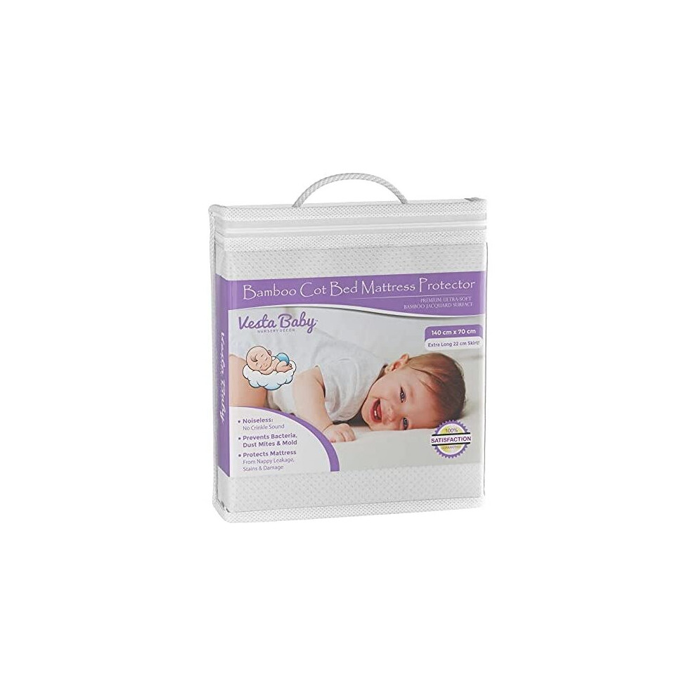 Premium Cot Bed Mattress Protector 70 x 140 cm Noiseless Waterproof Pad Cover Fitted Sheet Natural Bamboo Silent Topper for Baby Toddler Children