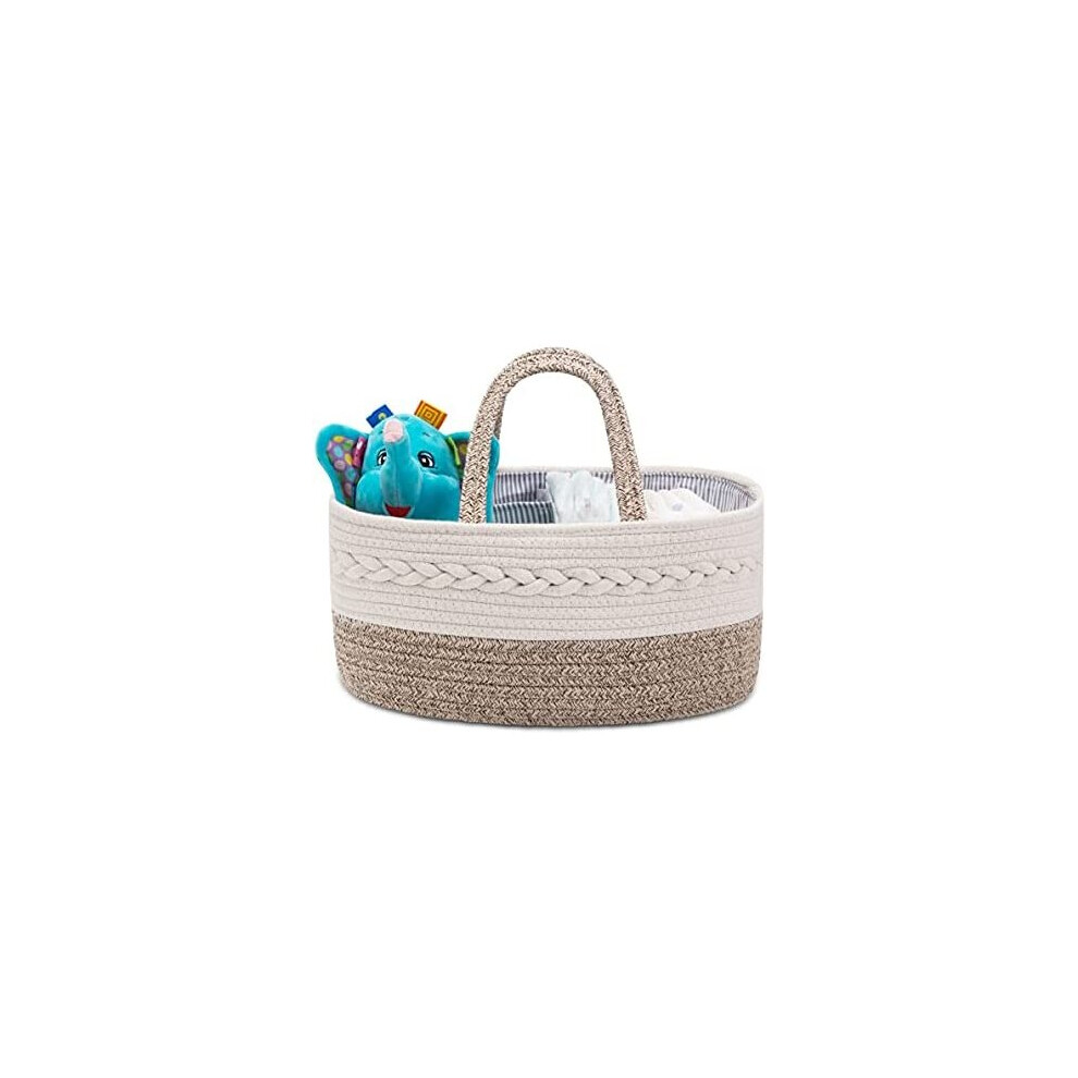 Nappy Caddy,Baby Diaper Caddy Organiser, Portable Nursery Storage Basket With Changeable Compartments,100% Cotton Woven Rope(Small, ) Yellow Yeayee