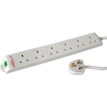 Tacima 2m 6 Way Surge Protection Mains Extension Lead