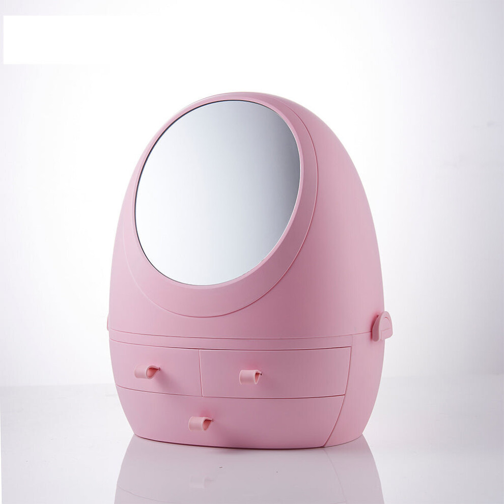 (Pink) USB Rechargeable Makeup Organizer With Mirror LED Light
