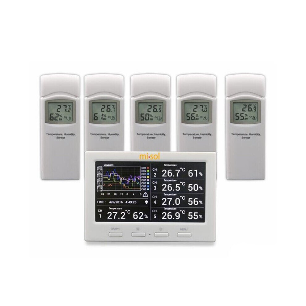 Wireless Weather Station with 5 Sensors 5 Channels Color Screen Data Logger Connect to Computer