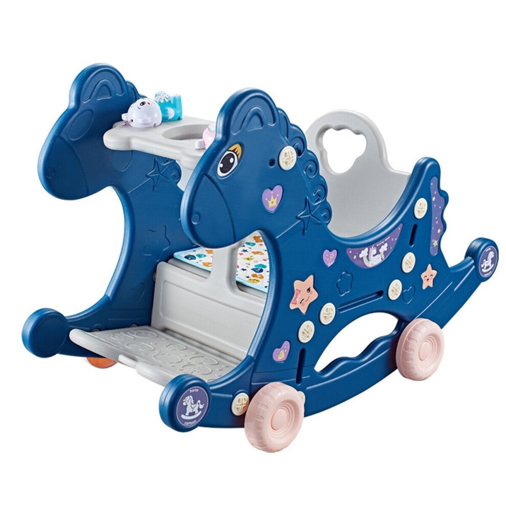 (Blue) 4 in 1 Baby Multifunctional Rocking Horse Toy Rider Rocking Horse Seat Purpose Kids Ride for 1-6 Years Old Baby Toys