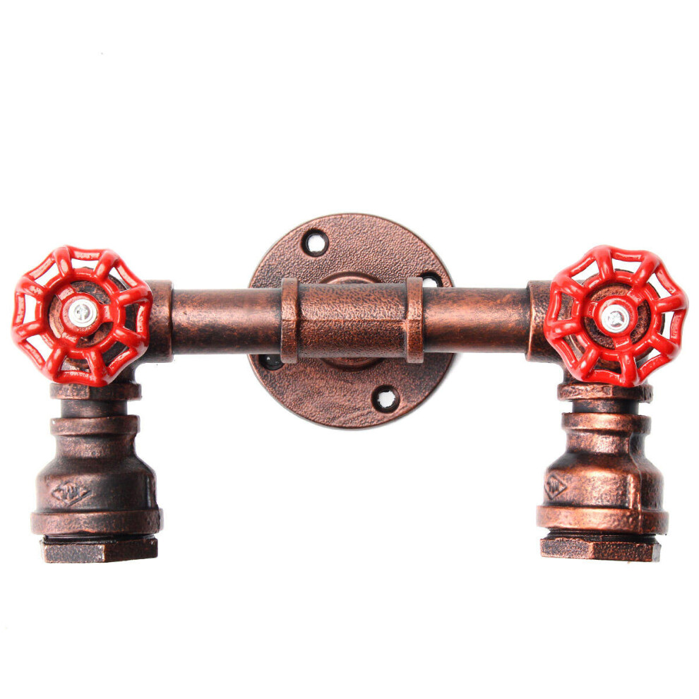 (Red Bronze) Retro Wall Lamp Industrial Iron Dual Water Pipe Shape Sconce Light Fixture Fitting Home Decor