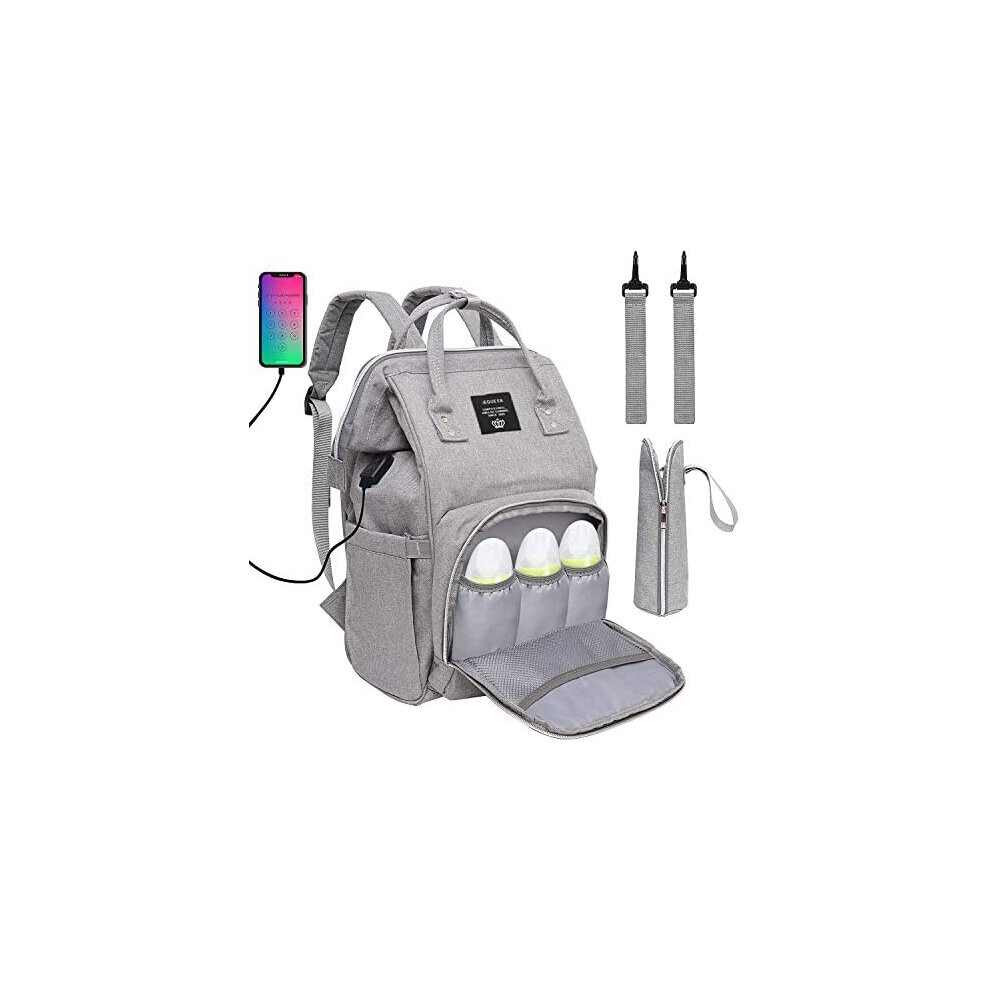 Homened Baby Diaper Bag Backpack, Multi-Function Waterproof Maternity Nappy Bags With Usb Port For Mom & Dad, Large Capacity (Grey)