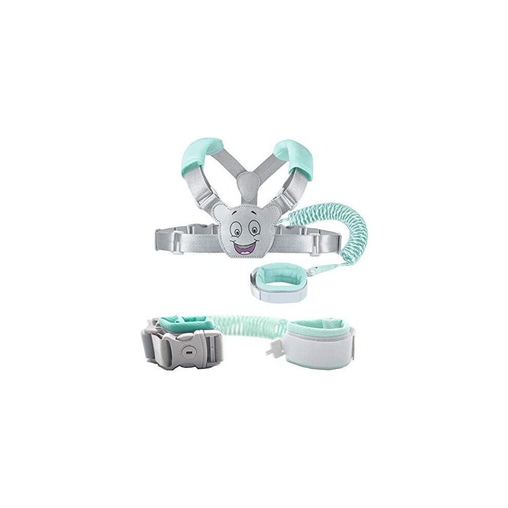 Smbox Baby Reins Walking Harness For Toddlers, Kids, Children, 3-In-1, Anti Lost Safety Wrist Cuff With Lock + Backpack + 1.5M Bungee Straps Link