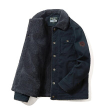 (Dark Blue, 2XL) Winter Thick Bomber Jacket Fleece Lined Warm Coat Men Solid Color Lapel Outerwear