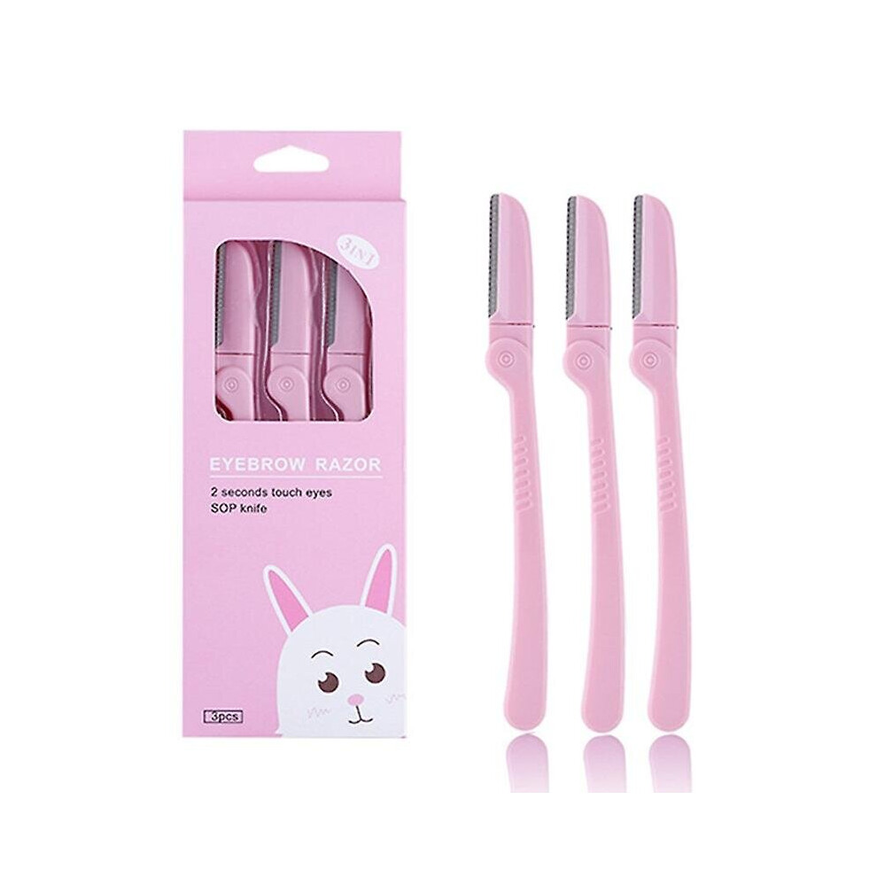 Pink 3Pcs Eyebrow Trimmer Armpit Hair Razor Facial Shaver Stainless Steel Blades Makeup Tools