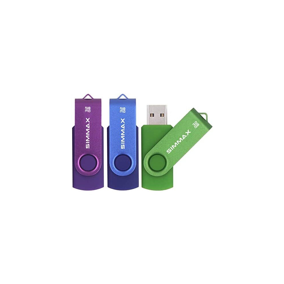 Simmax 32Gb Usb Flash Drives 3 Pack 32Gb Memory Stick Swivel Design Thumb Drive Usb Stick (32Gb Green) Purple/Blue/Green 611720047116